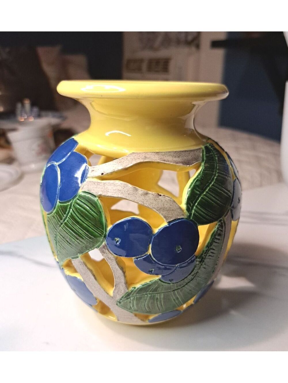 VTG 1998 Bpnnie Waletzko Studio Art Pottery Blueberry Luminary Candle Holder